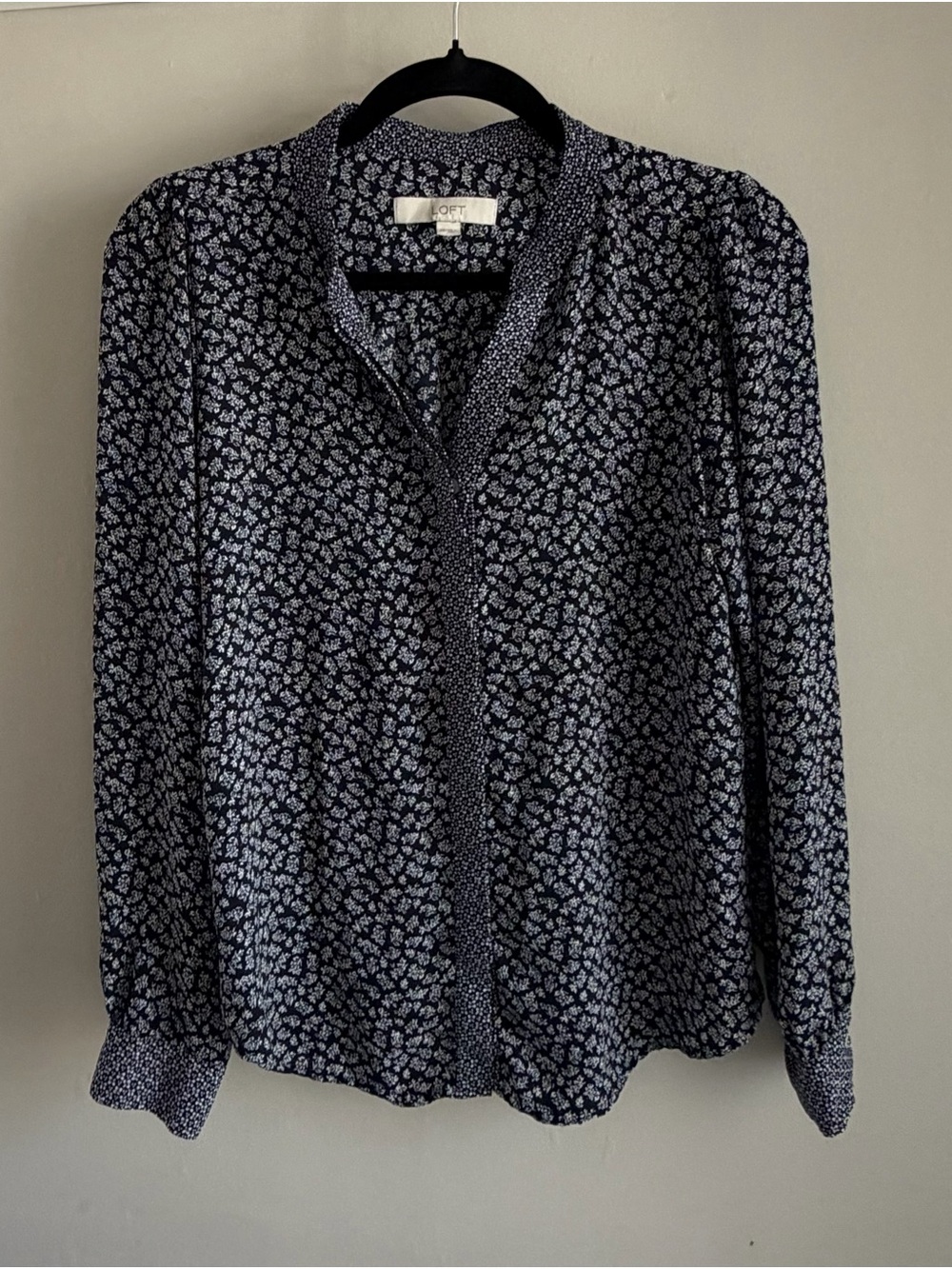 LOFT Navy Floral Button-Front Blouse